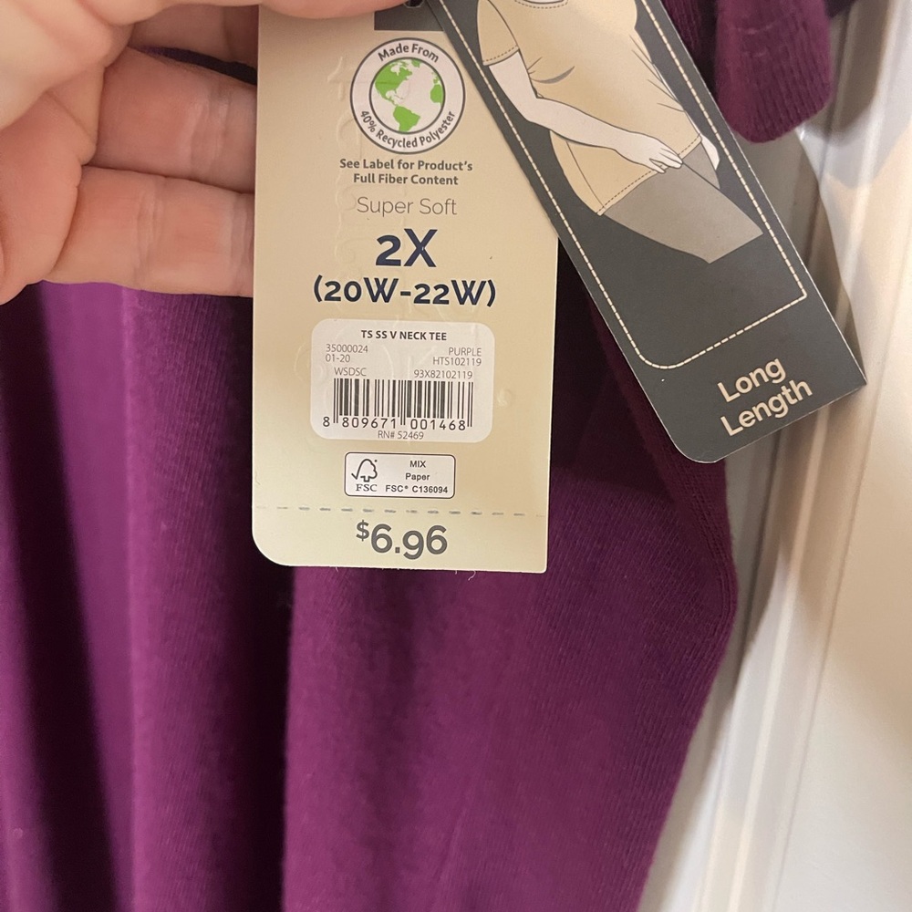 NWT Terra & Sky Purple Short Sleeve Relaxed T-Shirt Long Length Sz 2X - Picture 3 of 5